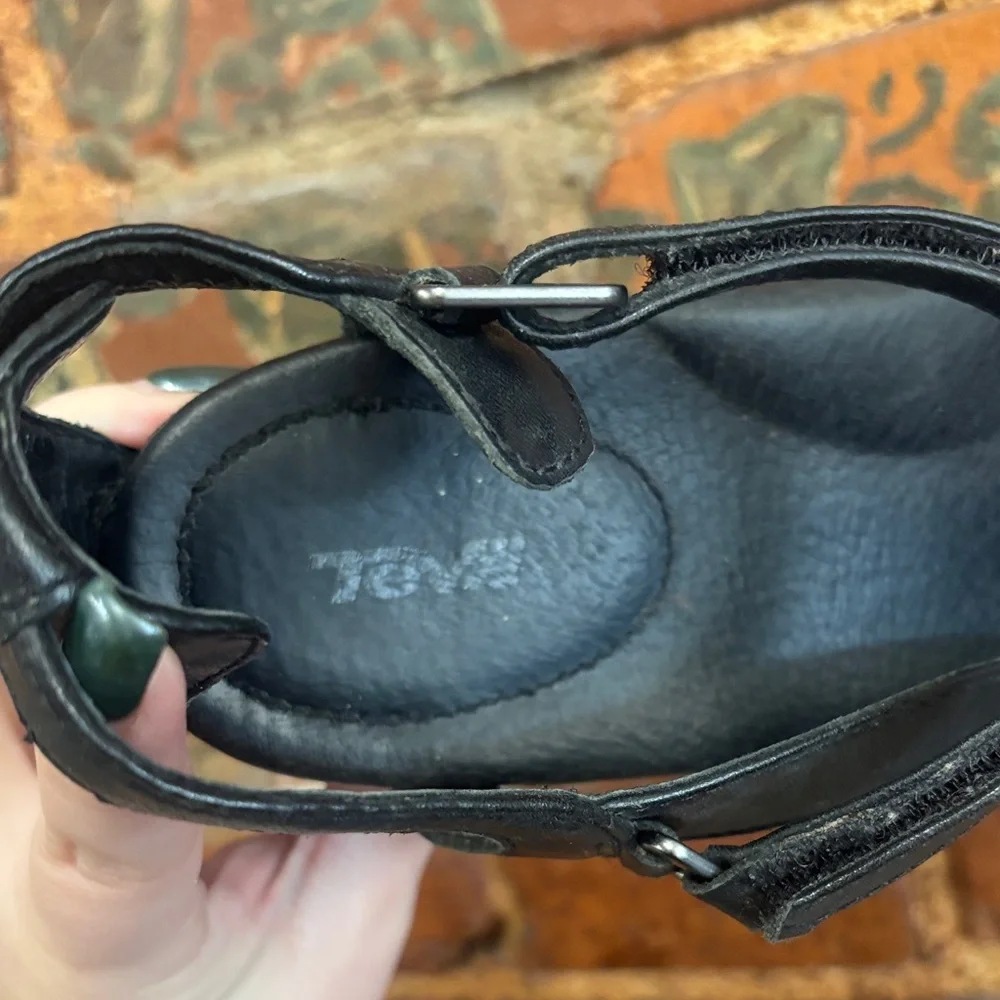 Teva Womens Capri‎ Black Leather Ankle Strap Wedge Sandals Size 9.5